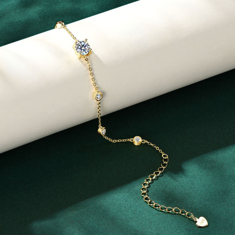 Moissanite Bracelet 6.5mm and 2.5mm D Color VVS1 Stones 18k Gold Plated
