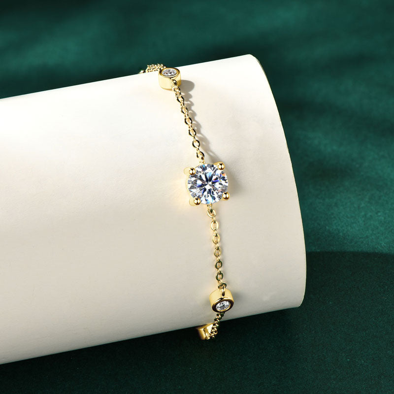 Moissanite Bracelet 6.5mm and 2.5mm D Color VVS1 Stones 18k Gold Plated