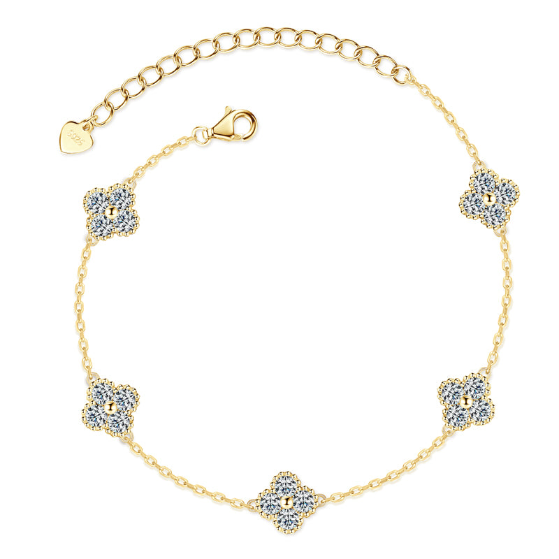 “True Love Forever” Clover VVS Moissanite Bracelet 18k Gold Plated