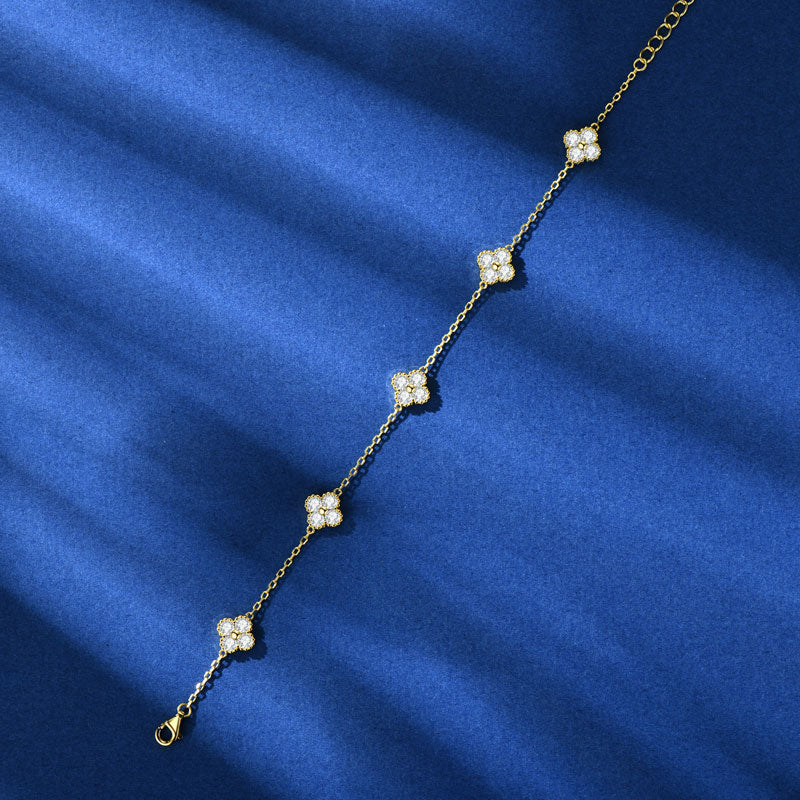 “True Love Forever” Clover VVS Moissanite Bracelet 18k Gold Plated