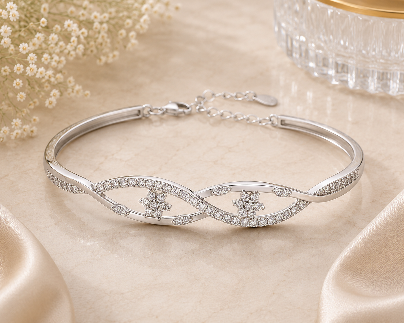 Eternal Bloom Pavé Bangle – 925 Sterling Silver