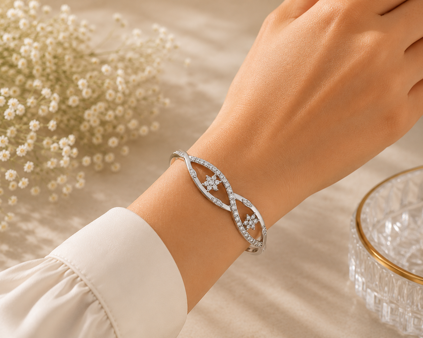 Eternal Bloom Pavé Bangle – 925 Sterling Silver