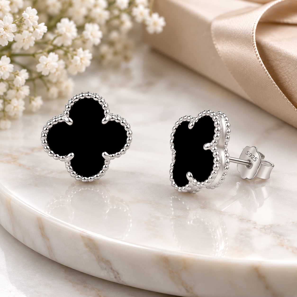 Black Clover 925 Sterling Silver Stud Earrings