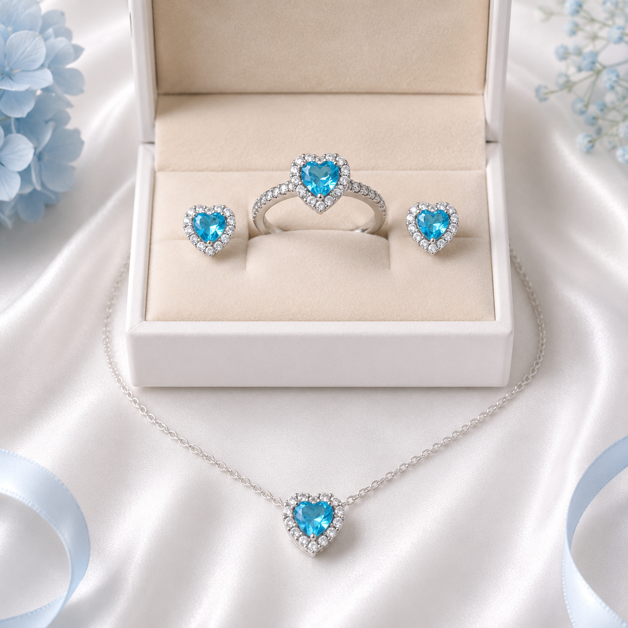 Blue Heart Halo Jewelry Set