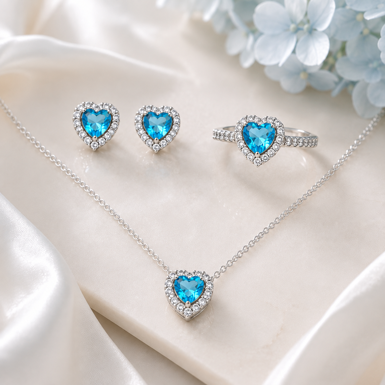 Blue Heart Halo Jewelry Set