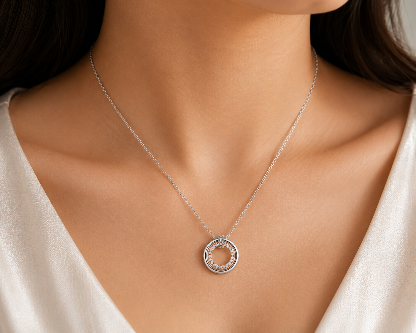 Everlasting Glow Two-Tone Circle Necklace
