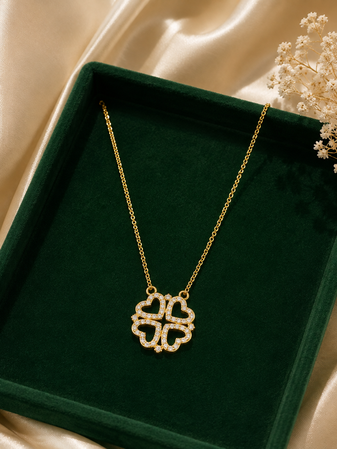 Elegant Gold Plated Four Leaf Clover Necklace – Convertible Design