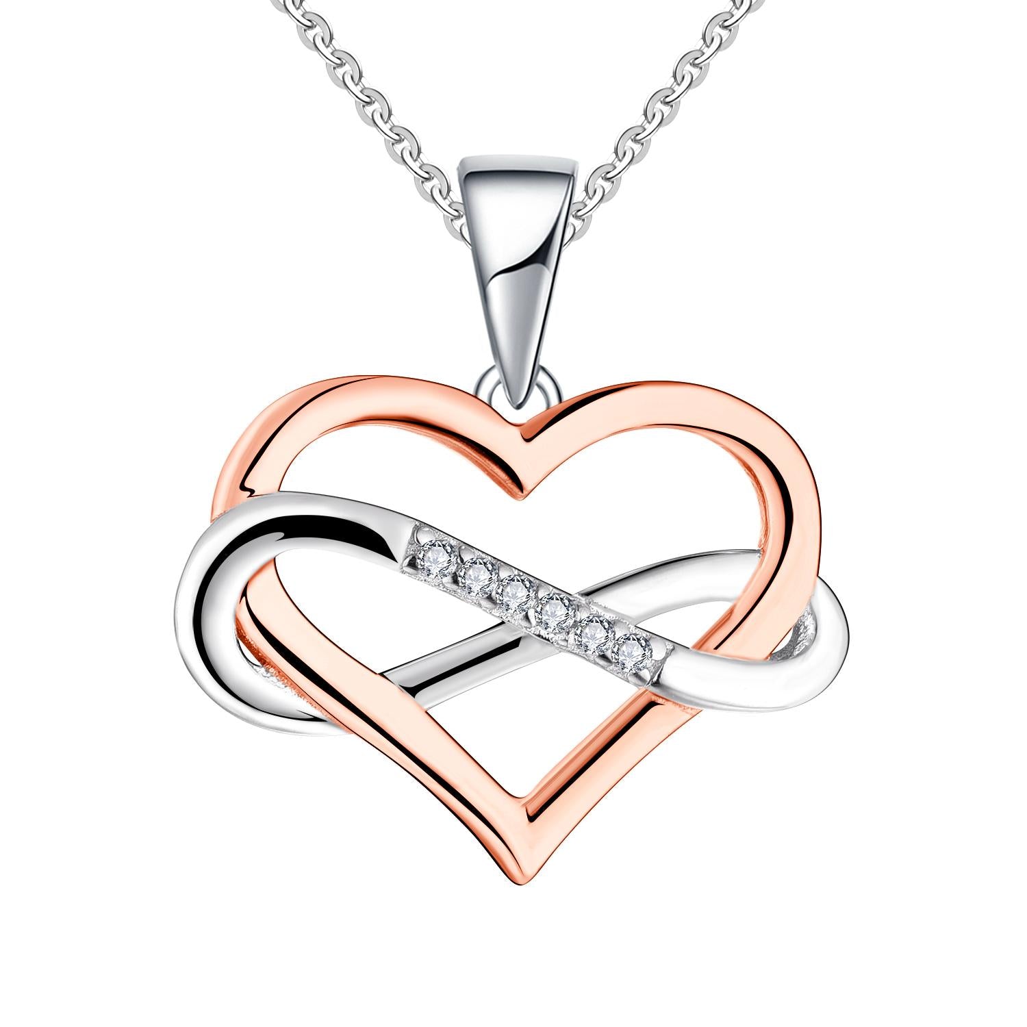 Romantic Heart & Infinity Pendant – Sterling Silver with clear Cubic Zirconia