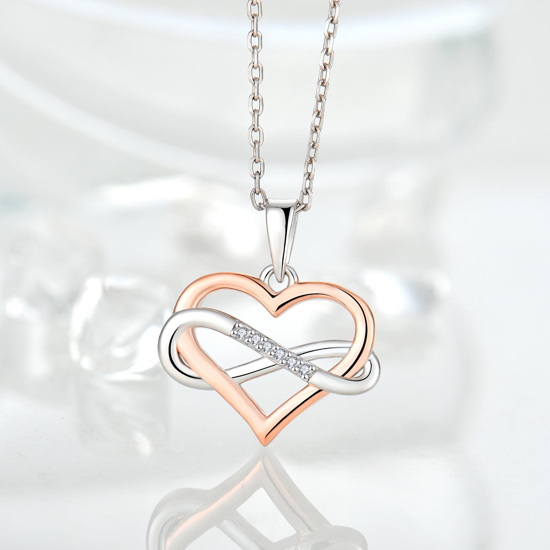Romantic Heart & Infinity Pendant – Sterling Silver with Blue Cubic Zirconia