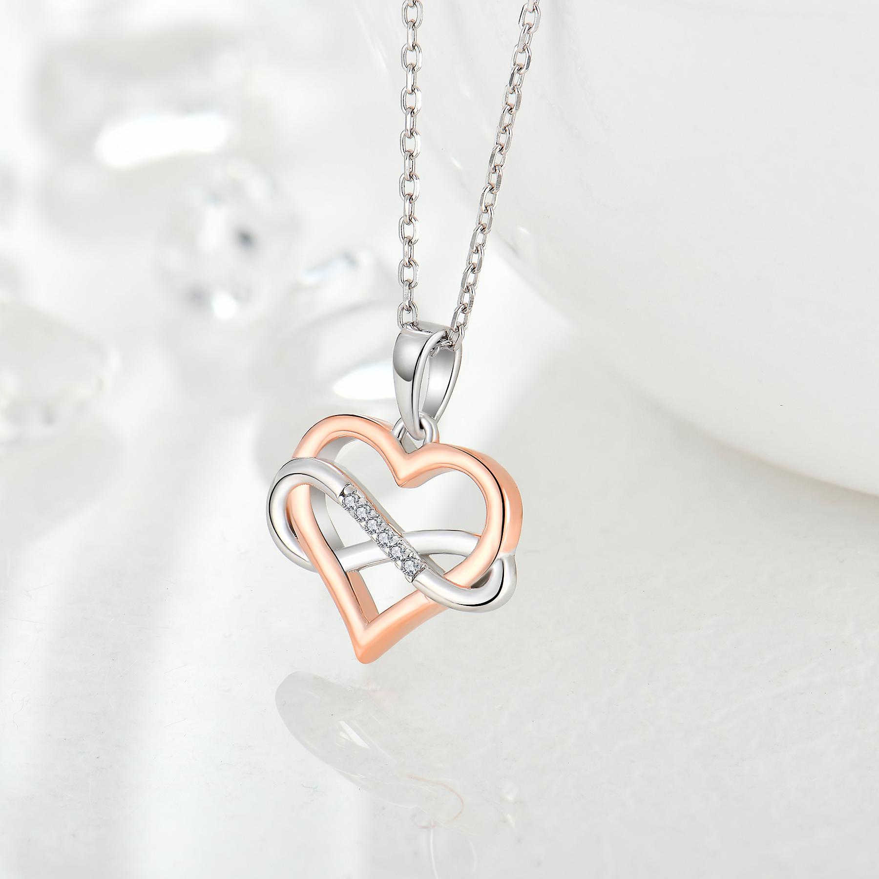 Romantic Heart & Infinity Pendant – Sterling Silver with clear Cubic Zirconia