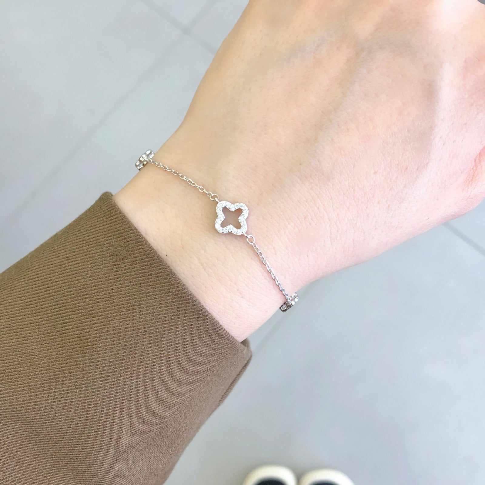 Triple Clover Pavé 925 Sterling Silver Bracelet