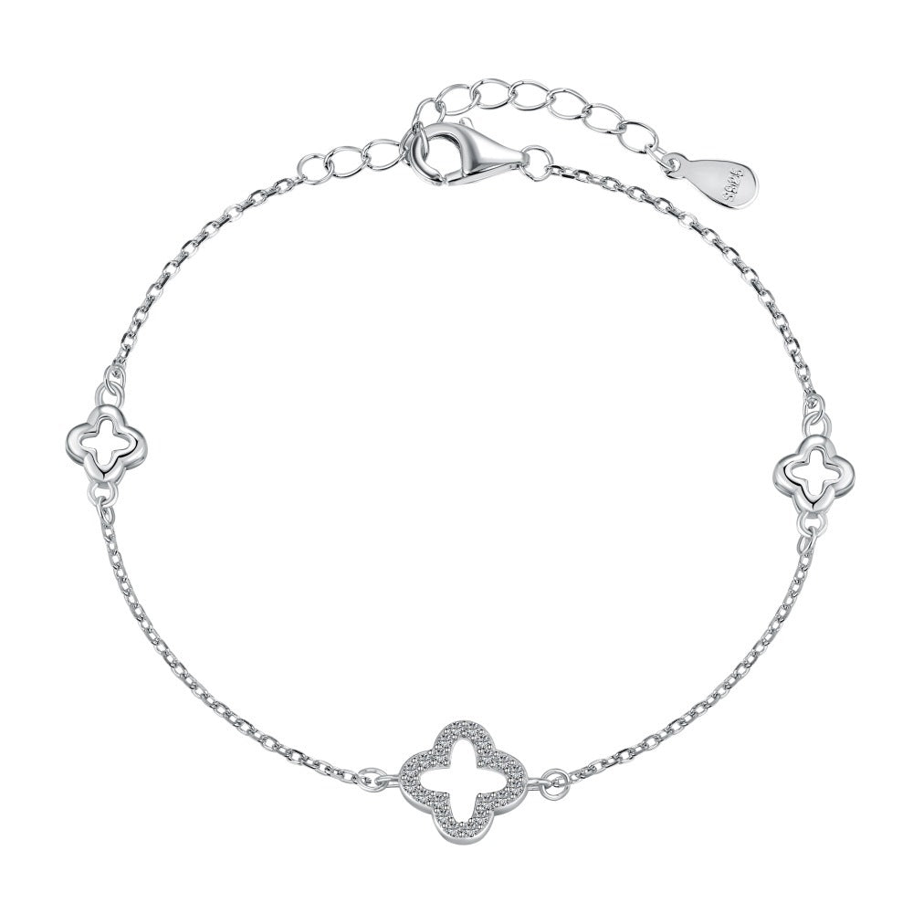 Triple Clover Pavé 925 Sterling Silver Bracelet