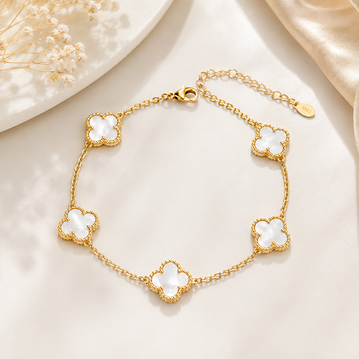 Mother-of-Pearl Clover Gold-Plated 925 Silver Bracelet