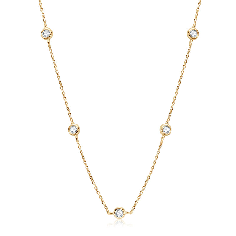 Simple Round Cut Moissanite Bezel Chain Tennis Necklace 18k Gold Plated