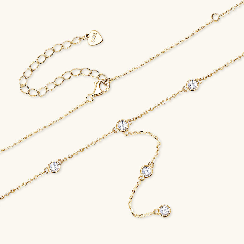 Round Moissanite Y-Shape Necklace Long Pendant Chain Gold plated