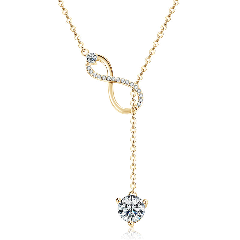 Gold Plated Sterling Silver Y Lariat Infinity Pendant Necklace with Moissanite