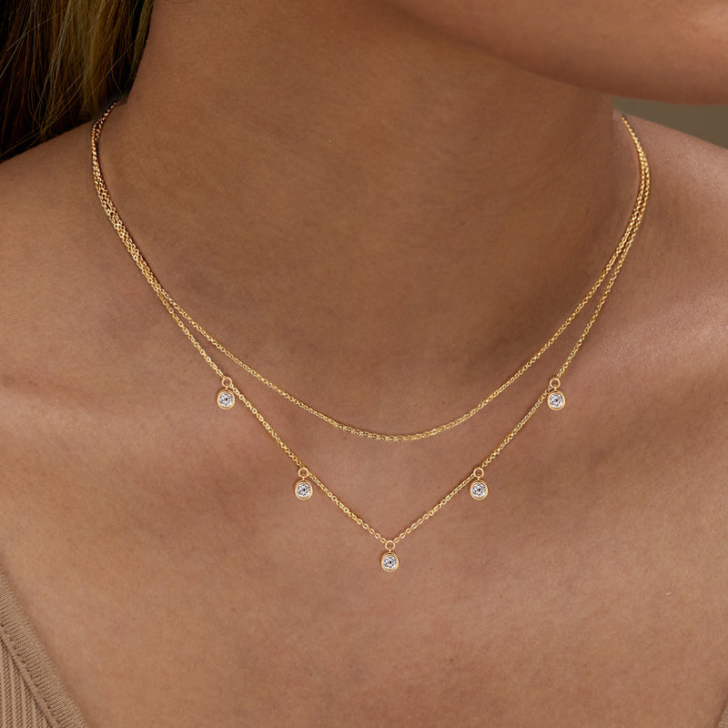 Double Chain Necklace – 4mm Round VVS1 Moissanite, 1.5cttw 18k Gold Plated