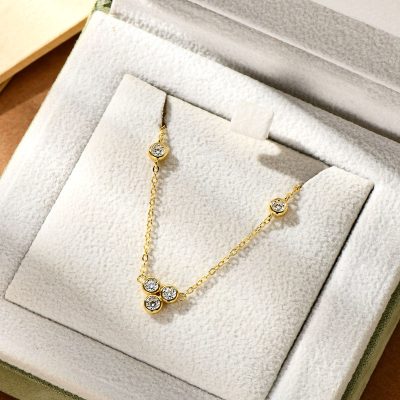 Moissanite Necklace 3mm Round VVS1 Stone 18k Gold Plated