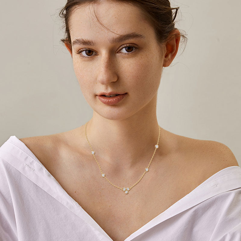 Moissanite Necklace 3mm Round VVS1 Stone 18k Gold Plated