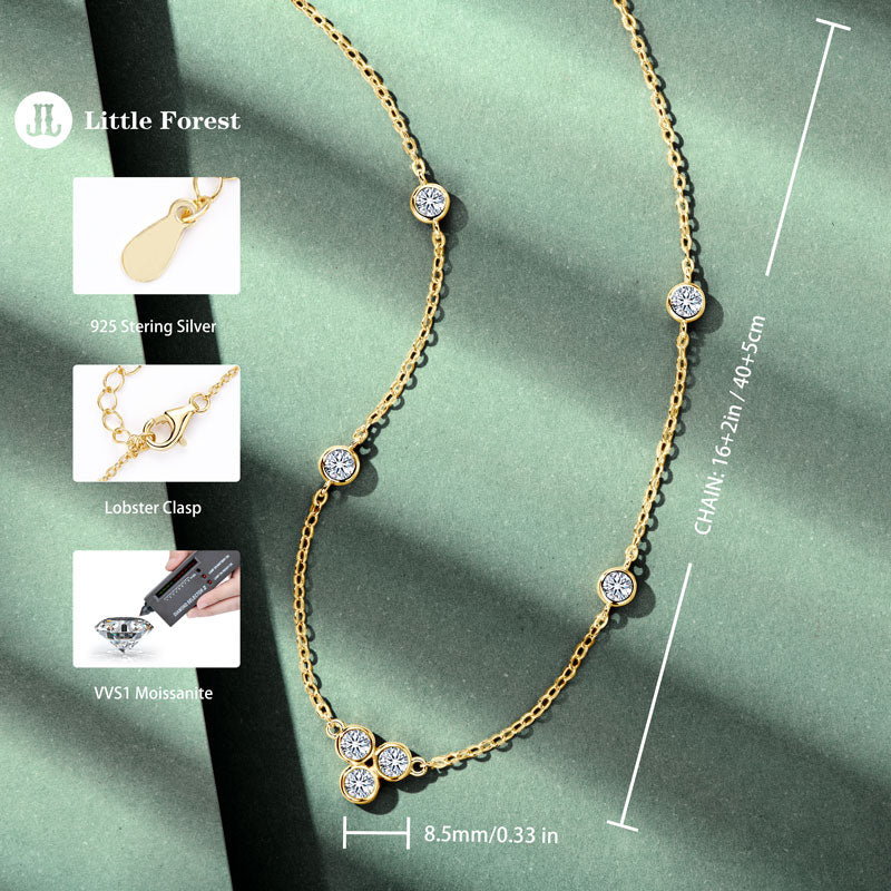 Moissanite Necklace 3mm Round VVS1 Stone 18k Gold Plated