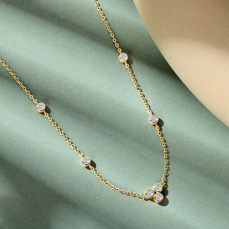 Moissanite Necklace 3mm Round VVS1 Stone 18k Gold Plated