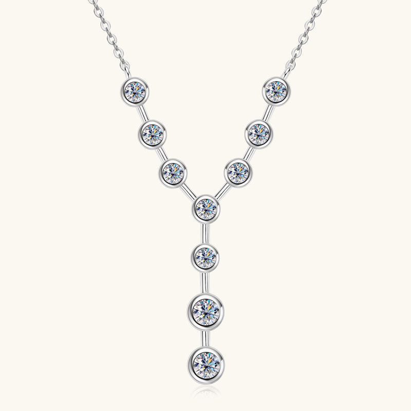 Y Design Necklace 4mm and 3mm Round D Colour VVS1 Moissanite White Gold Plated