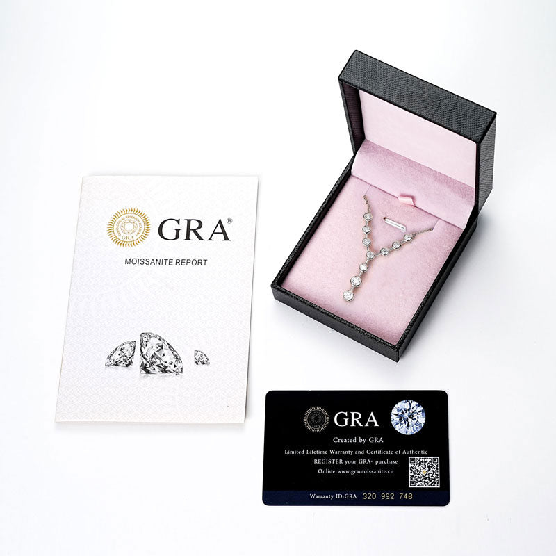 Y Design Necklace 4mm and 3mm Round D Colour VVS1 Moissanite White Gold Plated