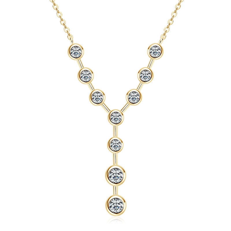 Y Design Necklace 4mm &amp; 3mm Round D Colour VVS1 Moissanite 18k Gold Plated