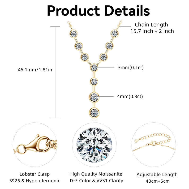Y Design Necklace 4mm &amp; 3mm Round D Colour VVS1 Moissanite 18k Gold Plated