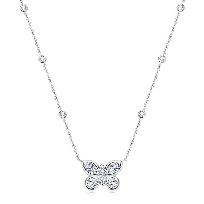 Butterfly Pendant Necklace – Marquise Cut 5A Cubic Zirconia, White Gold plated