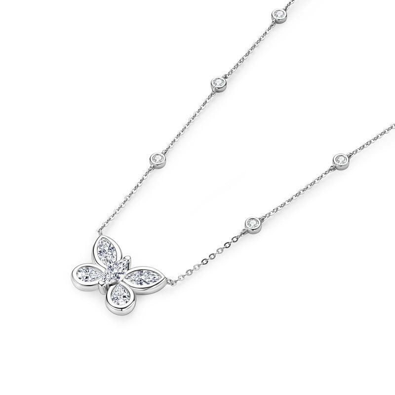 Butterfly Pendant Necklace – Marquise Cut 5A Cubic Zirconia, White Gold plated