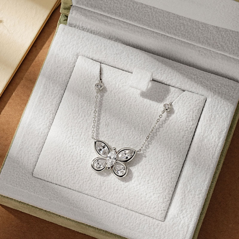 Butterfly Pendant Necklace – Marquise Cut 5A Cubic Zirconia, White Gold plated