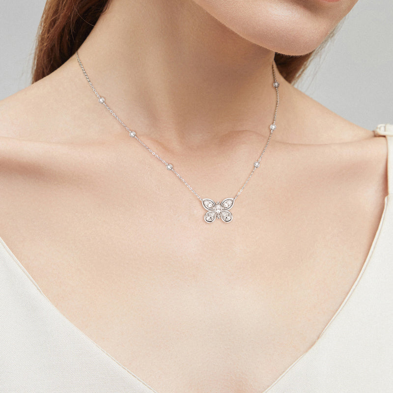 Butterfly Pendant Necklace – Marquise Cut 5A Cubic Zirconia, White Gold plated