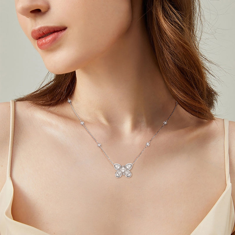 Butterfly Pendant Necklace – Marquise Cut 5A Cubic Zirconia, White Gold plated