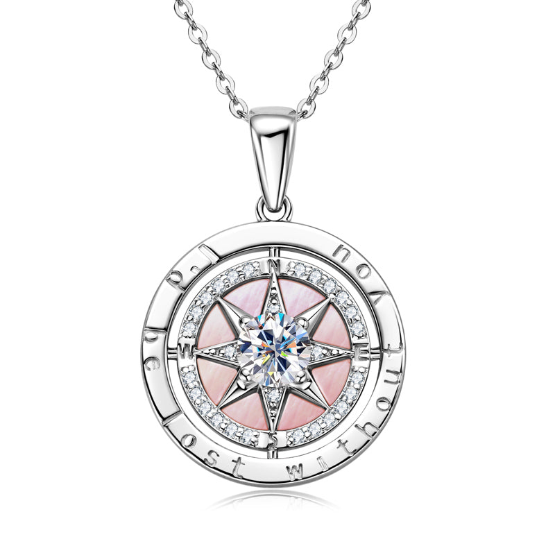 Compass Pendant Necklace with Exquisite Cubic Zirconia White Gold plated