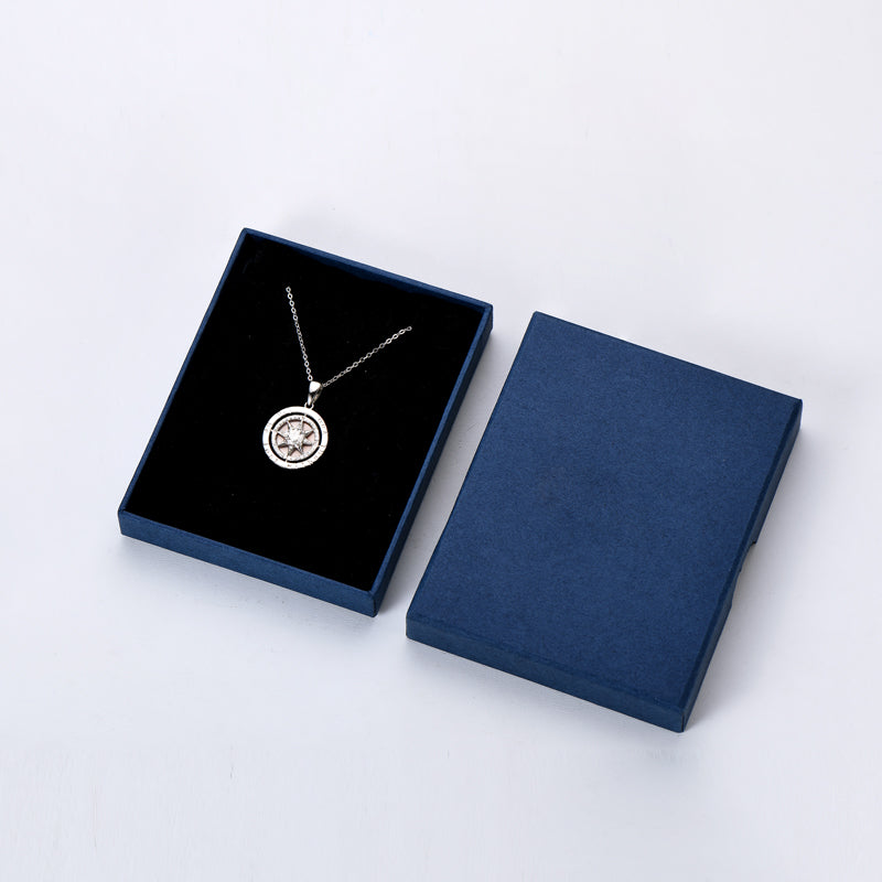 Compass Pendant Necklace with Exquisite Cubic Zirconia White Gold plated