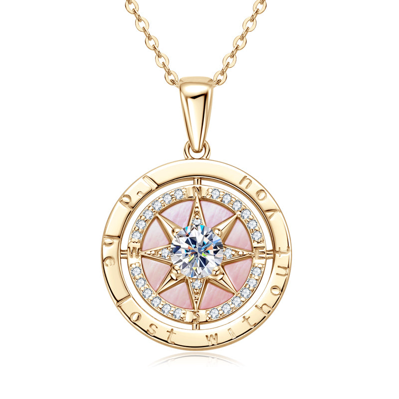 Compass Pendant Necklace with Exquisite Cubic Zirconia 18k Gold plated
