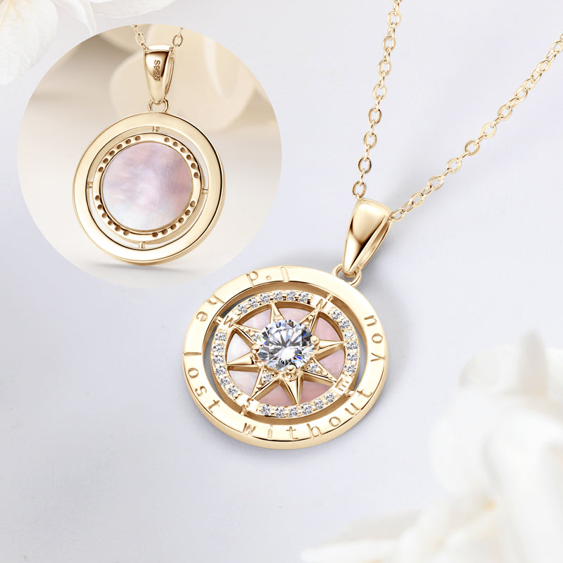 Compass Pendant Necklace with Exquisite Cubic Zirconia 18k Gold plated