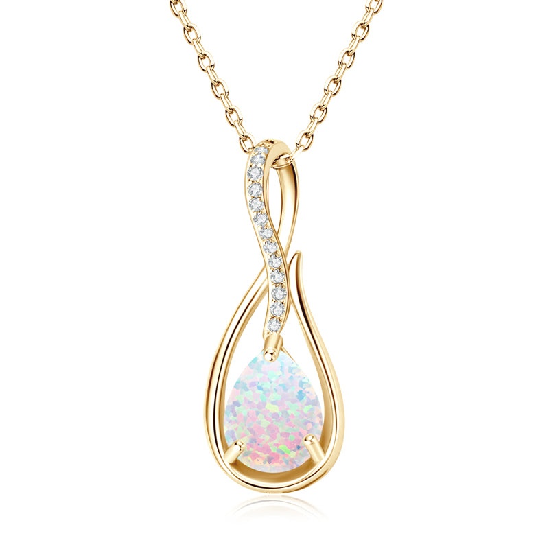 Gemstone Eternity Pendant Necklace with 10mm Pear-Cut White Synthetic Opal 18k Gold plated (Copy)