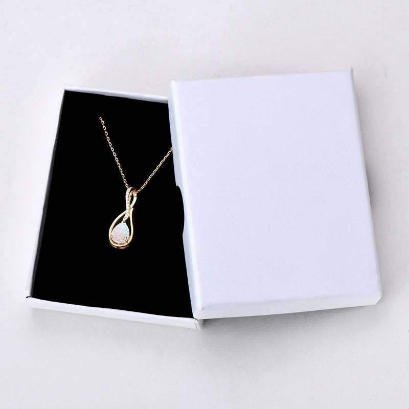 Gemstone Eternity Pendant Necklace with 10mm Pear-Cut White Synthetic Opal 18k Gold plated (Copy)