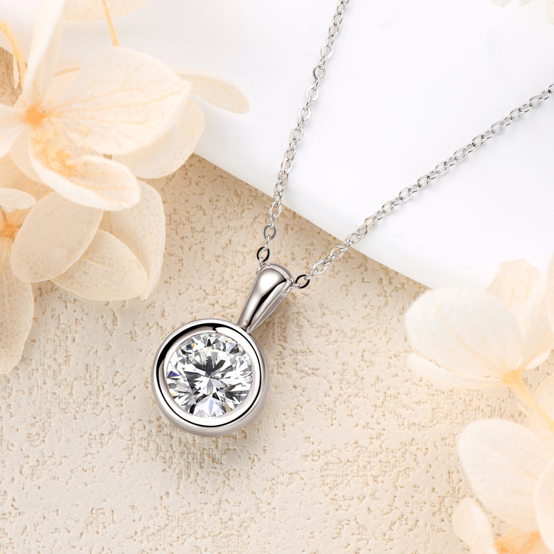 2.0 ct Moissanite Bubble Pendant Necklace  White Gold Plated