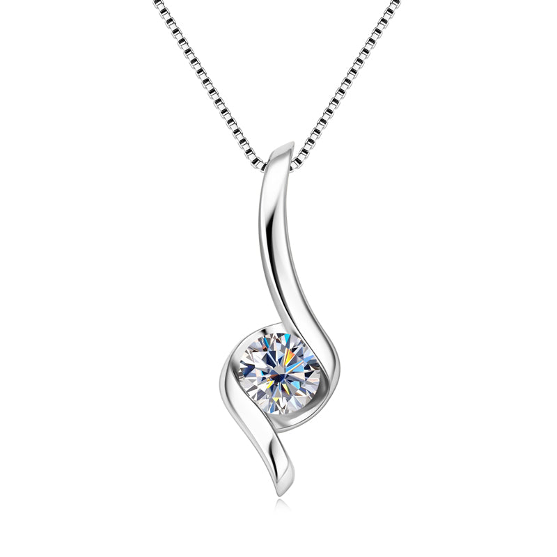 1.0 ct D Colour Moissanite Twist Pendant Necklace White Gold plated