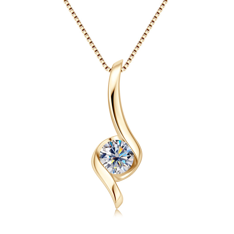 1.0 ct D Colour Moissanite Twist Pendant Necklace 18k Gold plated