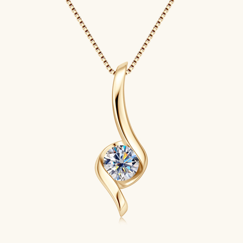 1.0 ct D Colour Moissanite Twist Pendant Necklace 18k Gold plated
