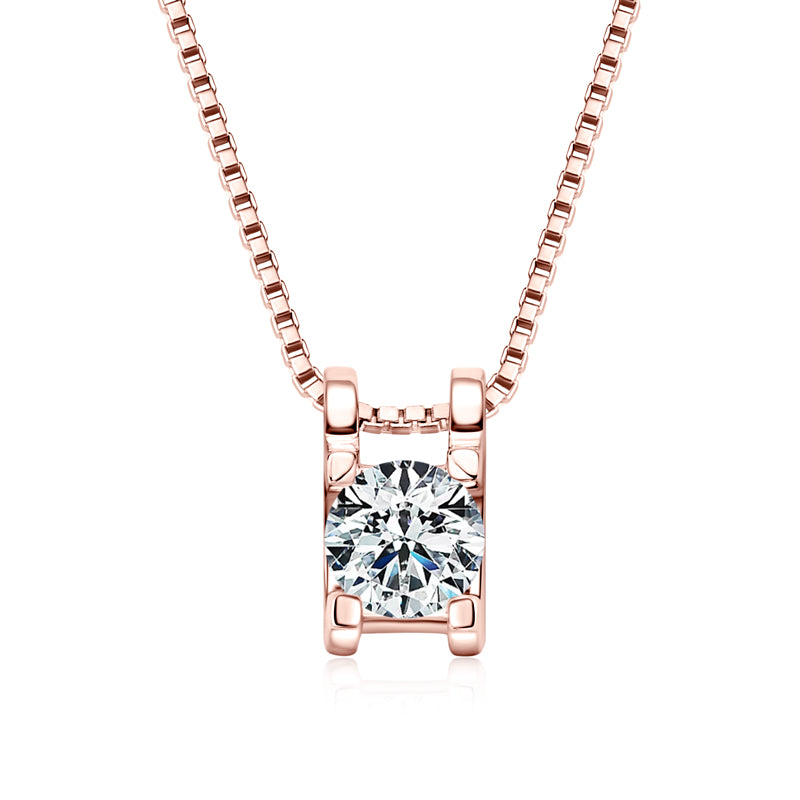 Box Chain Necklace | 0.5CT Round Cut D Colour Moissanite Pendant Rose Gold plated