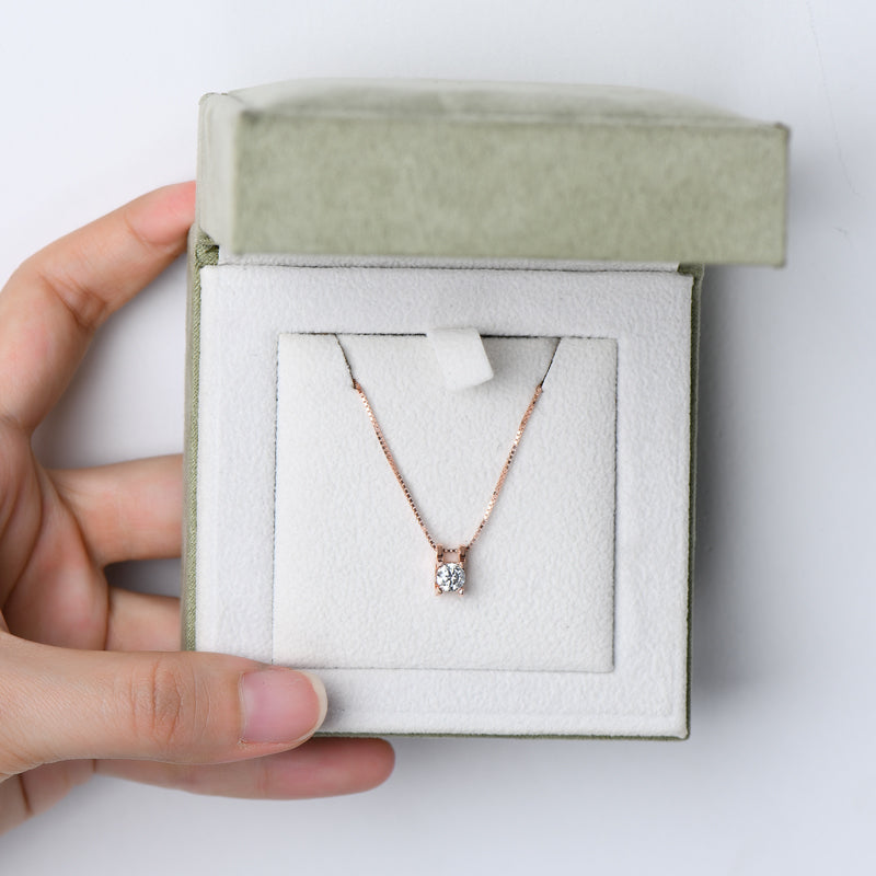 Box Chain Necklace | 0.5CT Round Cut D Colour Moissanite Pendant 18k Gold plated