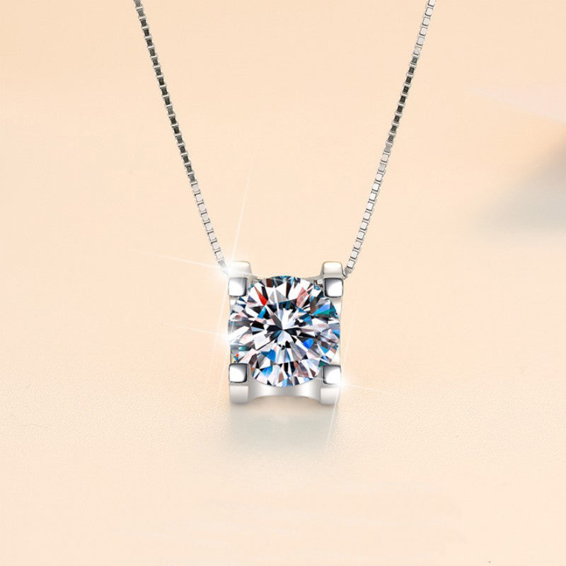 Box Chain Necklace | 0.5CT Round Cut D Colour Moissanite Pendant  White Gold plated