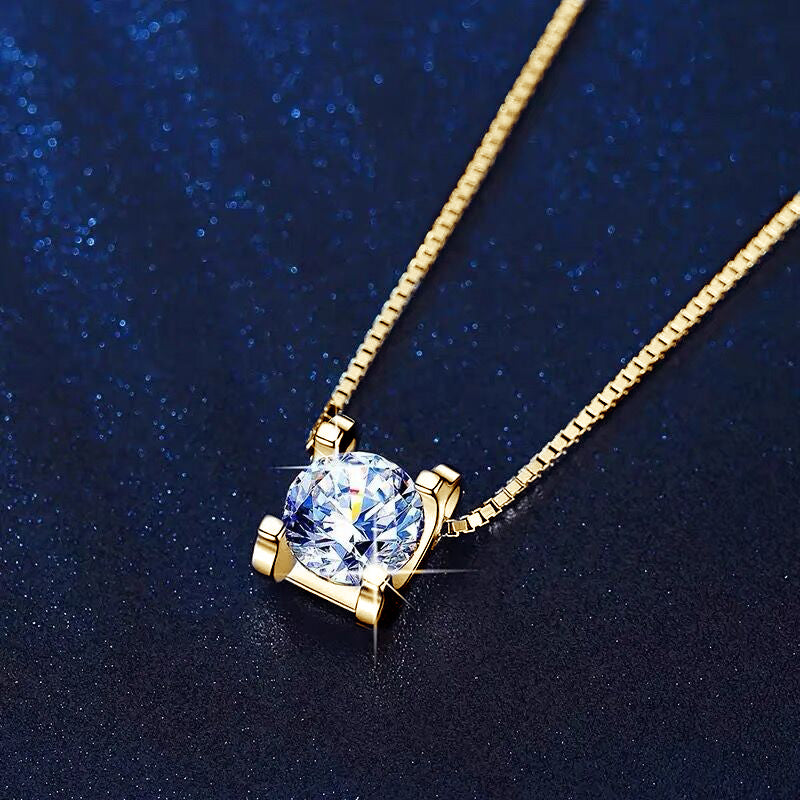 Box Chain Necklace | 0.5CT Round Cut D Colour Moissanite Pendant 18k Gold plated