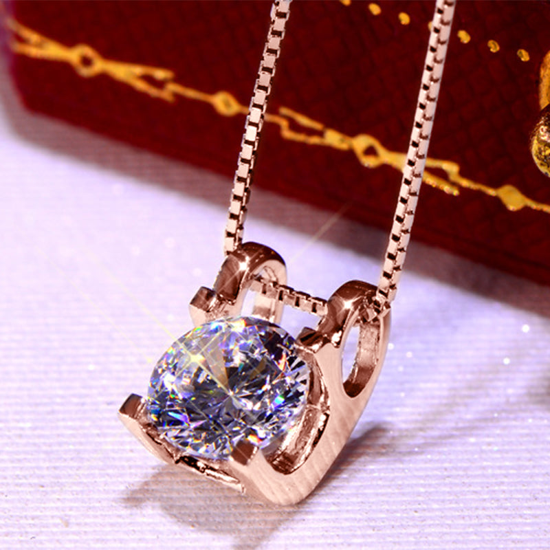 Box Chain Necklace | 0.5CT Round Cut D Colour Moissanite Pendant Rose Gold plated
