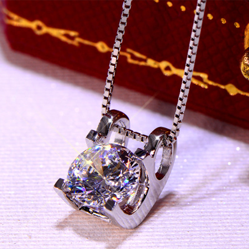 Box Chain Necklace | 0.5CT Round Cut D Colour Moissanite Pendant  White Gold plated